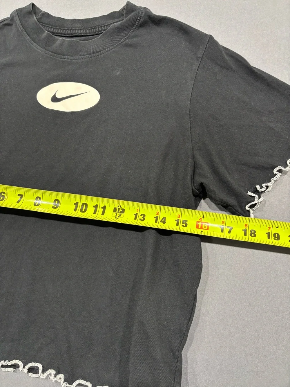 Nike Black Cropped Tee with White Swoosh and Lettuce Hem